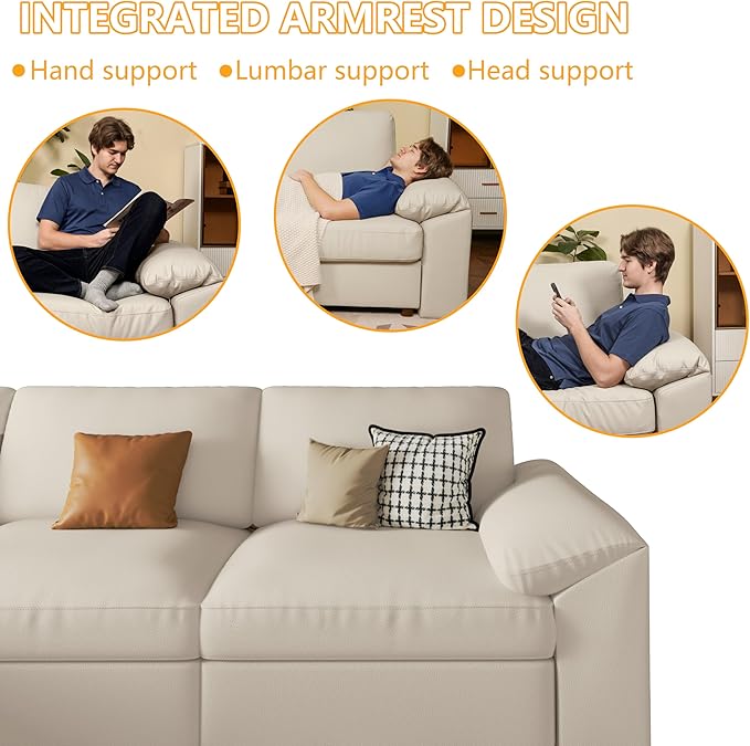 EASE MOOSE Oversized Modular Sectional Sofa,Leather Sectional Couch with Deep Seat,Extra Large L Shaped Couch,Modern Comfy Scratch Resistant Faux Leather Material Sofa,Beige