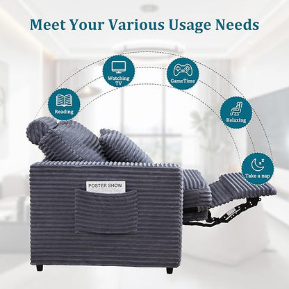 Power Reclining Sectional Sofa, Electric Loveseat Recliner with Storage Console and USB Ports, Plush Corduroy Fluffy Reclining Loveseat Couch Adjustable Headrest, 2 Seat Sofa for Living Room-Blue Grey