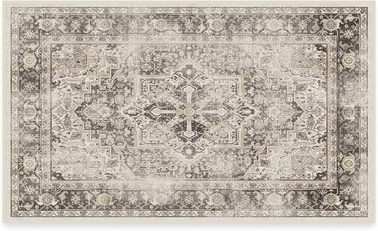 RUGGABLE Washable Vintage Area Rug – Kamran Hazel 3x5, Stain-Resistant, Non-Slip – Small Machine Washable Rugs for Living Room, Bedroom, Hallway, Entryway & Office–with Cushioned Pad