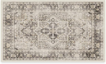 RUGGABLE Washable Vintage Area Rug – Kamran Hazel 3x5, Stain-Resistant, Non-Slip – Small Machine Washable Rugs for Living Room, Bedroom, Hallway, Entryway & Office–with Standard Pad