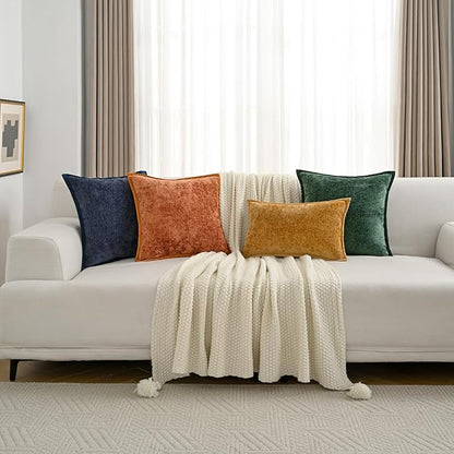 FUTEI Orange Chenille Throw Pillow Covers 12x20 Inch Set of 2,Soft Cozy Bound Edge Design Lumbar Pillow Cases,Home Decor for Couch Bed Living Room