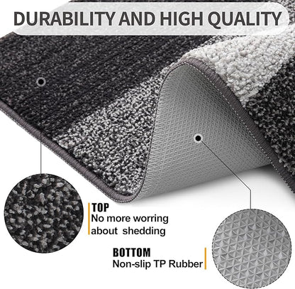 Kitinjoy Indoor Outdoor Door Mat, 59x24 Non-Slip Absorbent Dirt Trapper, Low-Profile Washable Inside Entrance Front Floor Mat, Sturdy Soft Entry Doormats for Entryway, Grey