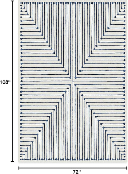RUGGABLE x Jonathan Adler Machine Washable Modern Area Rug – Inkdrop Slate Blue 6x9, Stain-Resistant, Non-Slip – Medium Rugs for Living Room, Bedroom, Hallway, Entryway & Office–with Cushioned Pad