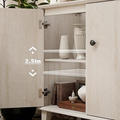 Modern Storage Cabinet 2 in 1 Buffet Storage with Wood Legs and Adjustable Shelf for Dinnig Room Living Room Entryway,Light Oak