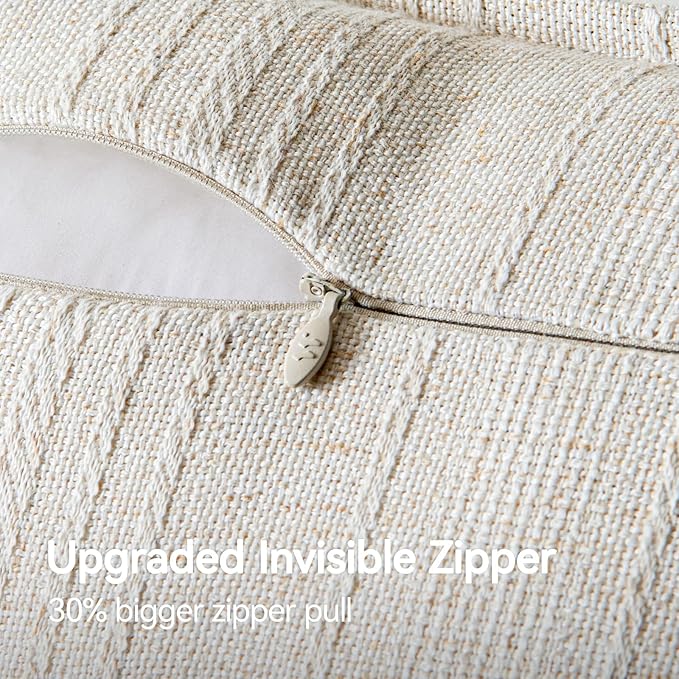 a moment Linen Pillow Covers Set of 2,Boho Farmhouse Throw Pillowcases Neutral Textured Decorative Covers for Couch Sofa Bed, Soft Linen Blend Accent Case Cushion Christmas Home Decor 18"x18"Ivory