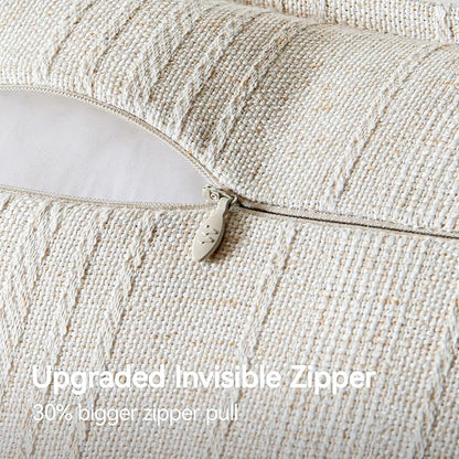 a moment Linen Pillow Covers Set of 2,Boho Farmhouse Throw Pillowcases Neutral Textured Decorative Covers for Couch Sofa,Soft Linen Blend Accent Case Cushion Christmas Home Decor 24"x24"Ivory