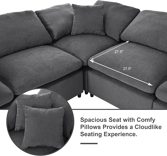 129.3" Oversized Modular Sectional Sofa, U Shaped Couch with Movable Ottoman, Large 7 Seater Corner Sofa for Living Room, Office, Spacious Space, Grey