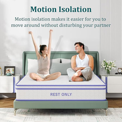Twin Mattress 12 Inch, Rest Only Twin Size Hybrid Mattress in a Box with Pocket Spring, Medium Firm, Motion Isolation and Pressure Relieving, for Kid's Room