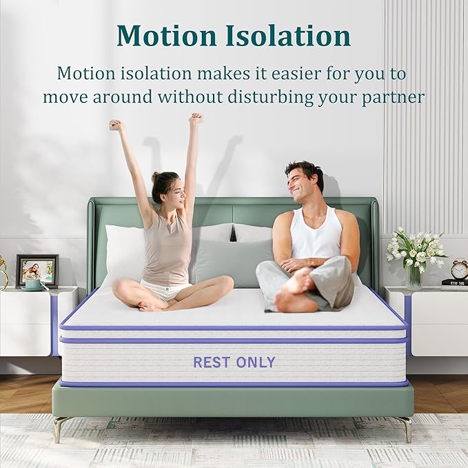 Rest Only King Mattress with Memory Foam for Pressure Relief, 12 Inch Hybrid Mattress with Individual Pocket Spring for Motion Isolation, Enhanced Edge Support, Medium Firm