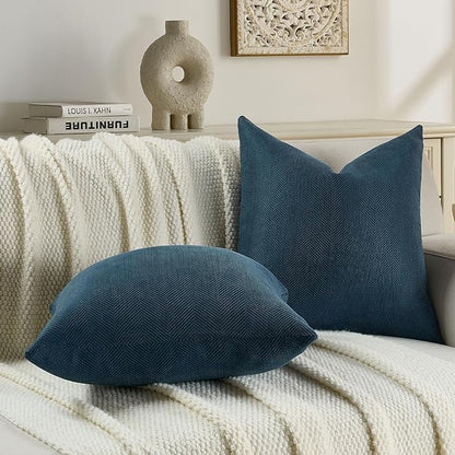 FUTEI Navy Blue Chenille Throw Pillow Covers 22x22 Inch Set of 2,Soft Wide Chevron Textured Cushion Case,Farmhouse Home Decor for Couch Bed Living Room