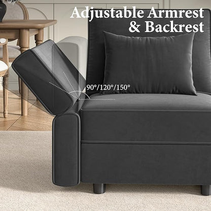 Vesgantti Sectional Couches with Storage Seats, 92" L Shaped Convertible Modular Sectional Sofa, 5 Seat & 1 Ottoman Velvet Storage Chaises Deep Seat Couch for Living Room, Bedroom, Apartment, Gray