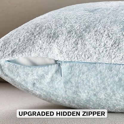 FUTEI Light Blue Flannel Throw Pillow Covers 18x18 Inch Set of 2,Soft Dimensional Textured Cushion Cases,Modern Home Decor for Couch Living Room