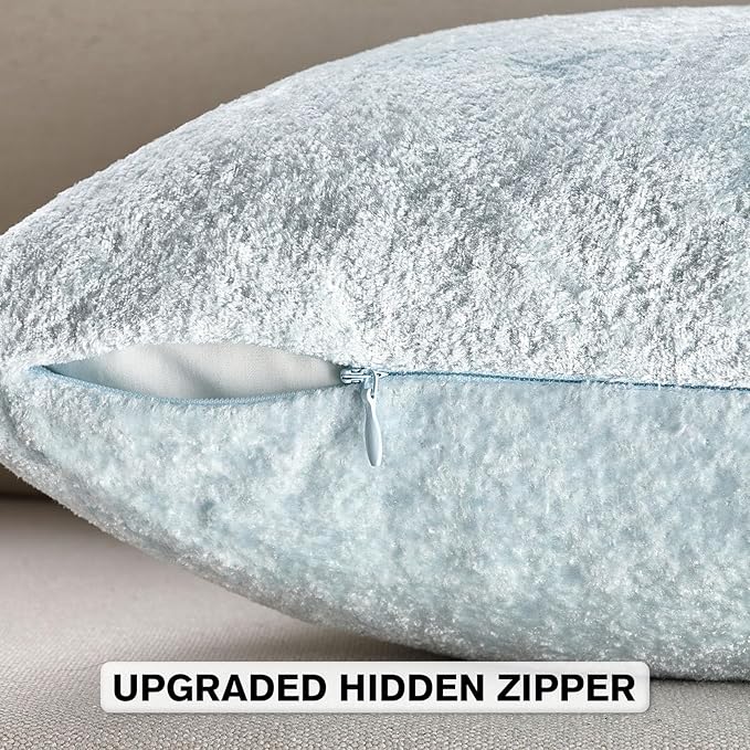 FUTEI Light Blue Flannel Throw Pillow Covers 22x22 Inch Set of 2,Soft Dimensional Textured Cushion Cases,Modern Home Decor for Couch Living Room