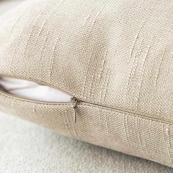 Foindtower Pack of 2 Soft Textured Chenille Throw Decorative Pillow Covers Lumbar Accent Solid Cushion Cover Cozy Neutral Farmhouse Pillow Case for Couch Sofa Bedroom Living Room 12x24 Inch, Beige