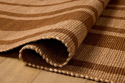 Loloi Leanne Ford Weatherstaff Collection WTS-04 Cinnamon/Natural 3'-6" x 5'-6" Accent Rug Jute, Striped, Neutral, Entryway, Mudroom, Bathroom, and Kitchen