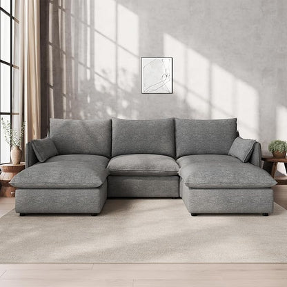 Waterproof Cloud Sectional Couches for Living Room,High Backrest Down Filled Couch,5 Seater Oversized Modular U-Shaped Sofas,Detachable Sofa Covers,Dark Grey