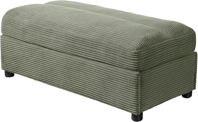 Christopher Knight Home Zoe Oversized Chaise Lounge Chair Indoor with Cup Holders & USB Charging Port, Corduroy Upholstered Sofa Bed + Ottoman with Storage, Comfy Deep Seat Sleeper Sofa Chair, Green