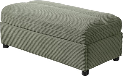 Christopher Knight Home Zoe Oversized Chaise Lounge Chair Indoor with Cup Holders & USB Charging Port, Corduroy Upholstered Sofa Bed + Ottoman with Storage, Comfy Deep Seat Sleeper Sofa Chair, Green