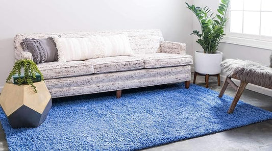 Unique Loom Solid Shag Collection Area Rug (7' 1" x 10' Rectangle, Periwinkle Blue)