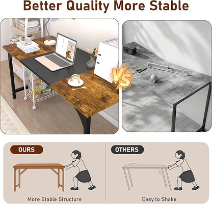 StarGraph Gaming Desk 47 Inch Modern Computer Desk Large Home Office Desks with Carbon Fiber Desktop Study Writing Work Game Desks with Sturdy Metal Frame, Rustic Brown