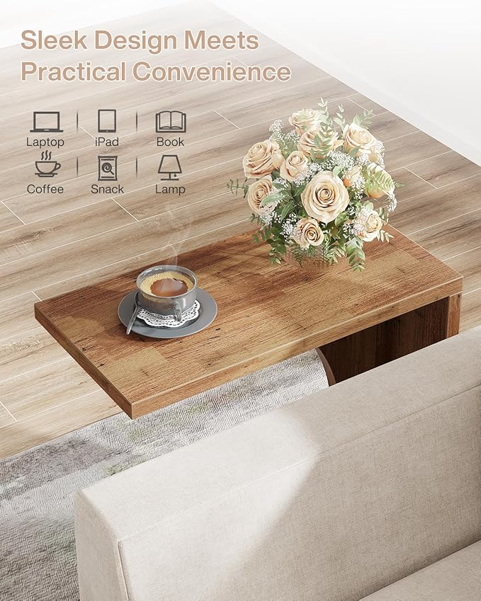 Tribesigns C-Shaped End Table for Couch, Sofa Side Table, C Table for Small Space, Living Room, Bedroom (1, Walnut Brown)