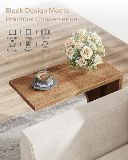 Tribesigns C-Shaped End Table for Couch, Sofa Side Table, C Table for Small Space, Living Room, Bedroom (2, Walnut Brown)