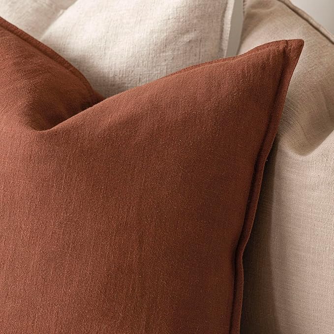 Foindtower Pack of 2, Decorative Linen Soild Throw Pillow Covers Accent Lumbar Cushion Case Boho Farmhouse Pillowcase for Chair Couch Sofa Bedroom Living Room Home Decor 12 x 20 Inch Fall Rust Orange