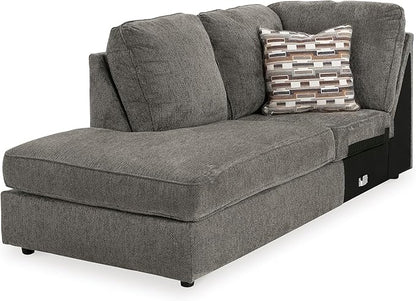 Signature Design by Ashley O'Phannon Casual Left-Arm Facing Herringbone Chenille 2-Piece Sectional with Chaise, Loose Seat Cushions and 2 Throw Pillows, Gray