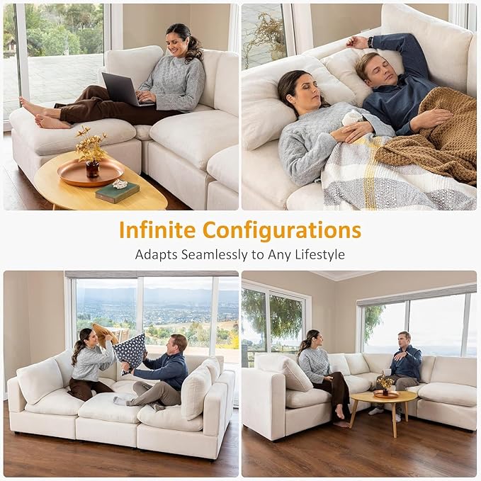 VANOMi Modular Sectional Sofa, Convertible Sofa Couch Modular Sofa with Ottoman, Sleeper Sofa Bed Sectional Sofas for Living Room Small Apartments