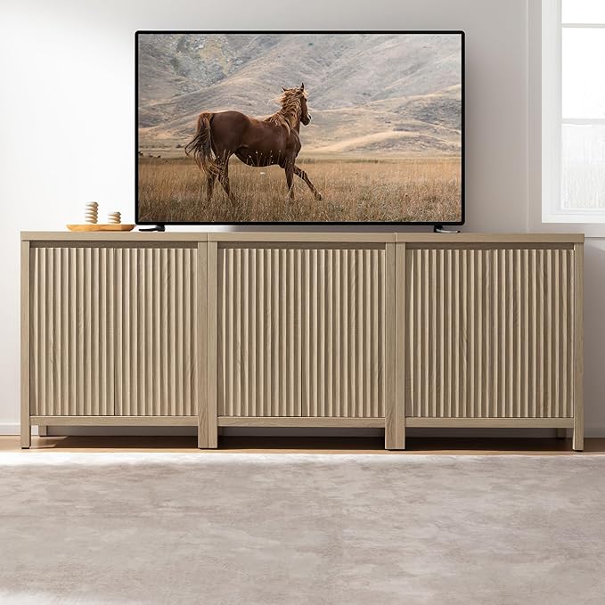 SICOTAS Sideboard Buffet Cabinet with Storage, Fluted Credenza Console Cabinet with Adjustable Shelves, Farmhouse Coffee Bar Storage Cabinets for Kitchen, Living Room, Entryway, Light Oak, 3 PCS