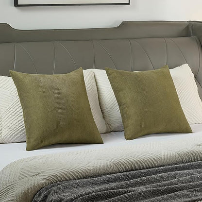 FUTEI Olive Green Chenille Throw Pillow Covers 18x18 Inch Set of 2,Soft Wide Chevron Textured Cushion Case,Farmhouse Home Decor for Couch Bed Living Room
