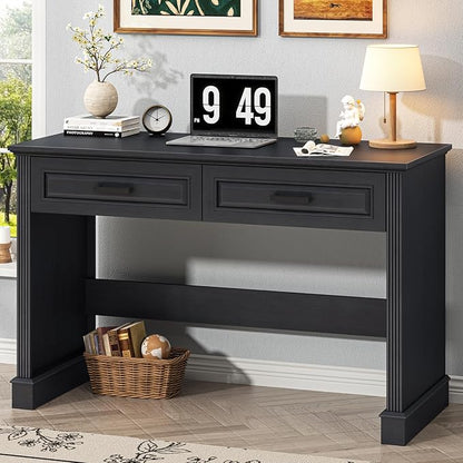 Farmhouse Executive Desk, 48 Inch Computer Desk with 2 Drawers, Simple Home Office Writing Desk Workstation for Bedroom Study Small Spaces, Black