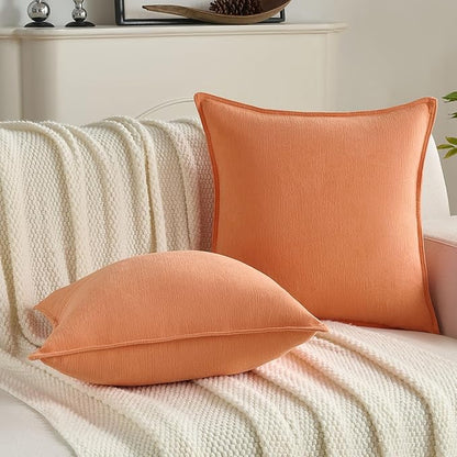 FUTEI Orange Chenille Throw Pillow Covers 26x26 Inch Set of 2,Edges Double-Stitched Euro Pillow Shams,Modern Home Decor for Couch Living Room