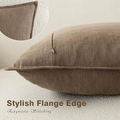 Foindtower Pack of 2, Decorative Linen Soild Throw Pillow Covers Soft Accent Cushion Case Boho Farmhouse Pillowcase for Couch Sofa Bedroom Living Room Home Decor 22 x 22 Inch Light Brown