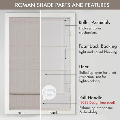 Madison Park Galen Cordless Roman Shade, 31"W x 64"H, Sheen Taupe – Room Darkening, Thermal Insulated, Energy Efficient Window Blind with Subtle Sheen Basketweave Fabric for Privacy