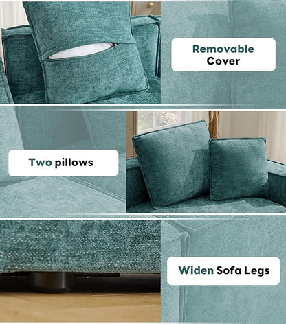 WILLOVE 109'' Modular Sectional Sofa, Chenille Cloud Couch with Wide Armrests & 5 Pillows, Deep Seat Couches for Living Room, Green