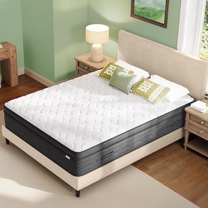 koorlian King Size Mattress, 12 Inch King Mattress in a Box, Hybrid King Bed Mattress with Individual Pocket Springs and Pressure-Relieving Memory Foam, Medium Firm Mattress King Size 80"x76"x12"