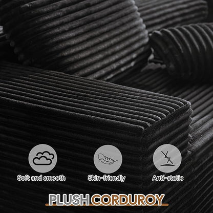 Balshaw 108" Cloud Sectional Couch Sofa with L-Shape Chaise, Modern Modular Sofa Couch Upholstered Couches for Living Room Bedroom, No Assembly Required (Black, U Shape)