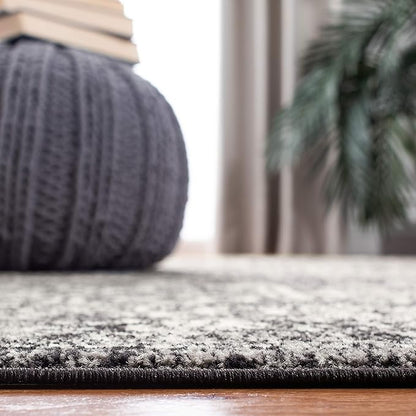SAFAVIEH Evoke Collection Area Rug - 6'7" Square, Black & Grey, Distressed Design, Non-Shedding & Easy to Clean, Ideal for Living Room, Bedroom, Dining Space (EVK256R)