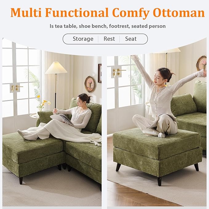 135'' Modular Sectional Sofa with All Seats Storage, Oversized U Shaped Couch for Living Room,4-Seater Comfy Cloud Couches with Movable Ottoman,Big Sectionals for Bedroom,Velet,Green