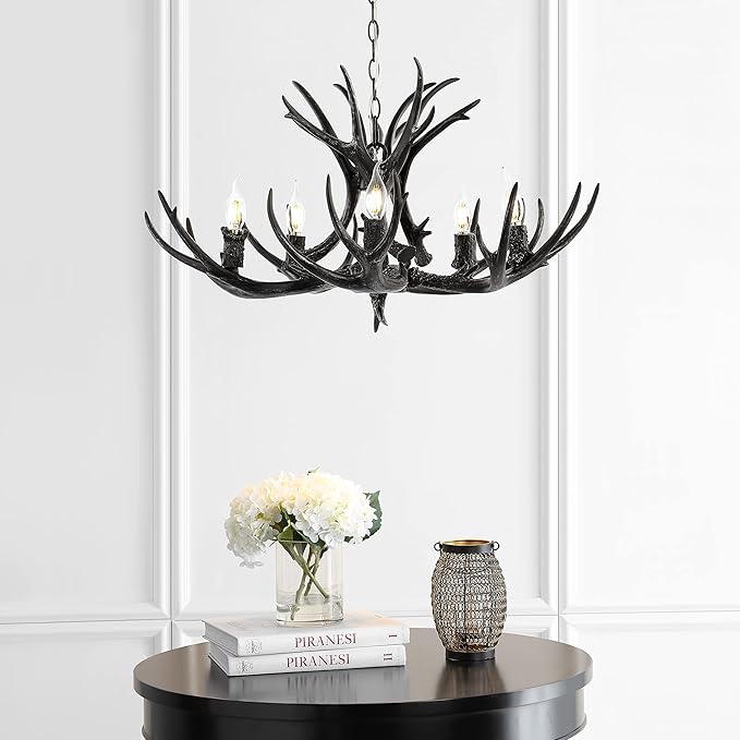 JONATHAN Y JYL6300C Eldora 30" Adjustable Resin Antler 5-Light LED Chandelier, Glam, Rustic,Cottage,Transitional, Dimmable Dining Room, Living Room, Kitchen, Foyer, Bedroom, Black