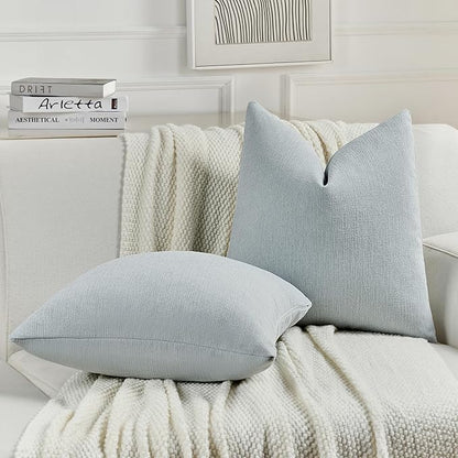 FUTEI Dusty Blue Chenille Decorative Throw Pillow Covers 20x20 Inch Set of 2,Soft Cozy Faux Linen Textured Cushion Case,Farmhouse Home Decor for Couch Living Room