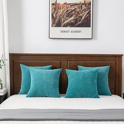 GAWAMAY Decorative Square Throw Pillow Covers 18x18 Inch Set of 4, Super Soft Chenille Pillows Cover Fall Pillowcase for Living Room Bedroom Sofa Couch Cushion Cover Teal 45x45cm (No Insert)