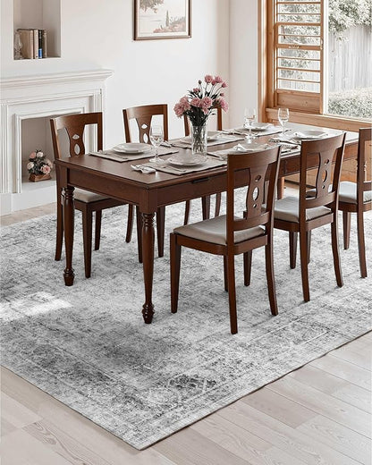 VEVOR 9 x 12 ft Area Rug Large Washable Boho Rug Non-Slip and Tear-Resistant Soft Carpet Pet & Child Friendly Bohemian Area Rugs Indoor Mat for Bedroom Living Room Kids Room Office Gray