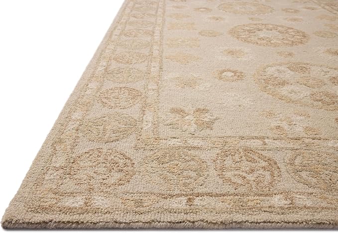 Loloi Chris Loves Julia Dorothea Collection DRT-03 Dove/Natural 2'-6" x 7'-6" Runner Rug Wool Neutral Floral Living Room Bedroom Carpet