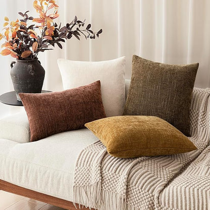 Foindtower Pack of 2 Soft Textured Chenille Throw Decorative Pillow Covers Square Accent Solid Cushion Cover Neutral Farmhouse Pillow Case for Couch Sofa Bedroom Living Room 26x26 Inch,Taupe Brown