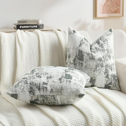 FUTEI Dark Green White Decorative Throw Pillow Covers 18x18 Inch Set of 2,Soft Faux Cashmere Jacquard - Textured & Cozy Cushion Case,Modern Home Decor for Couch Bed Living Room