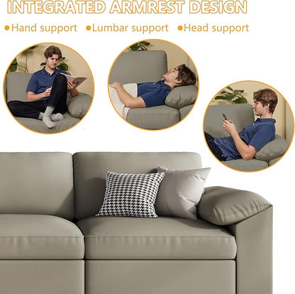 EASE MOOSE Oversized Corner Modular Sectional Sofa, Faux Leather Sectional Sofa with Deep Seat, Scratch Resistant Faux Leather Material, Extra Large L Shaped Couch, Light Grey