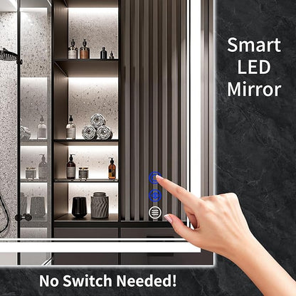 48"x24" LED Bathroom Mirror with Anti-Fog, Stepless Dimmable Lights, 3 Color Modes, Shatter-Proof Tempered Glass, Memory Function & Waterproof Design