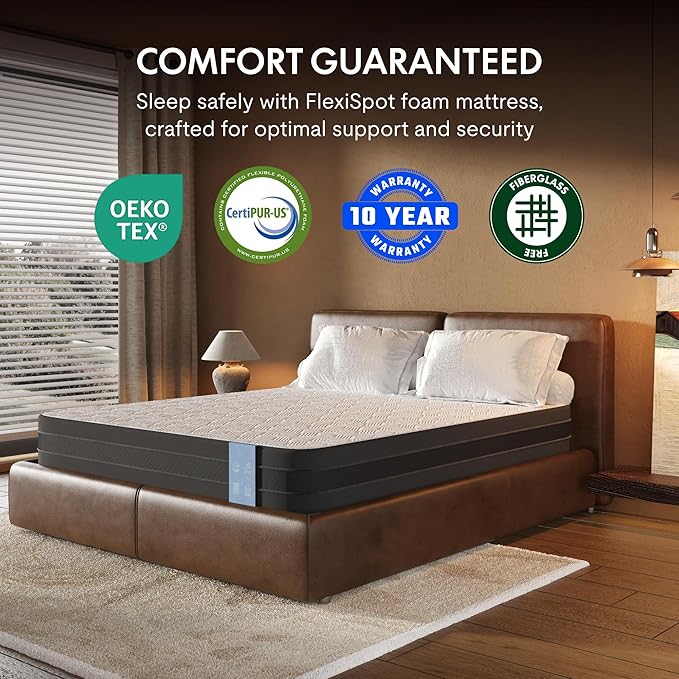 FLEXISPOT 12'' Full Size Cooling Gel Memory Foam Mattress, Viscose from Bamboo, Medium Firm, 10-Year Warranty, Mattress-in-A-Box, Certi-PUR & Oeko-TEX Certified, Washable, Fire-Resistant.